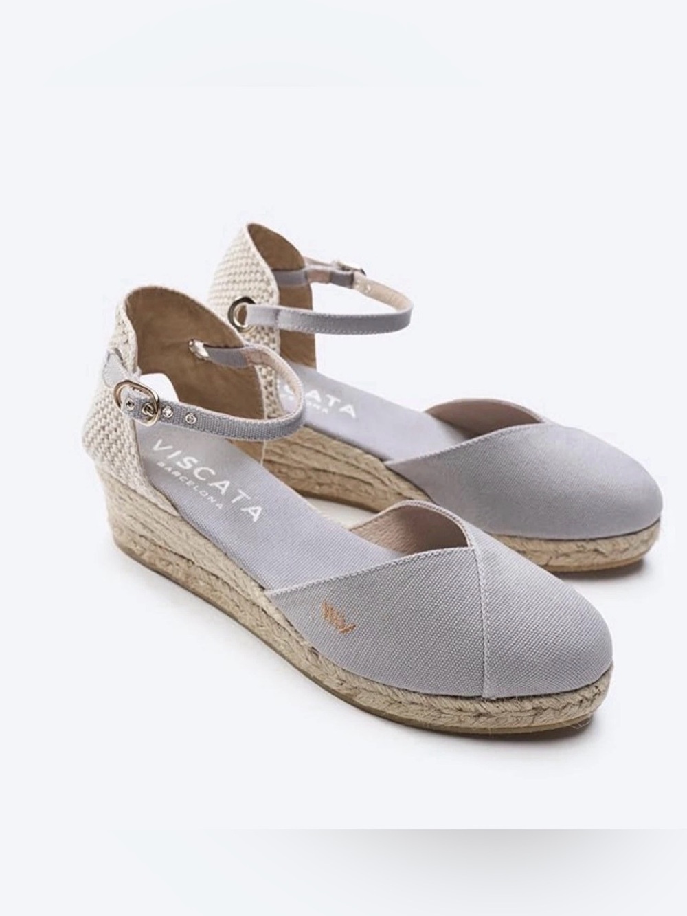 Viscata Women's Light Gray Espadrille Wedge with Ankle Strap